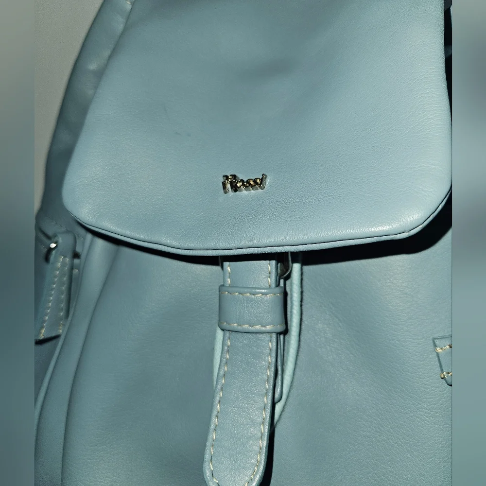 Gianvito Rossi Powder Blue Leather Backpack with Buckle Flap